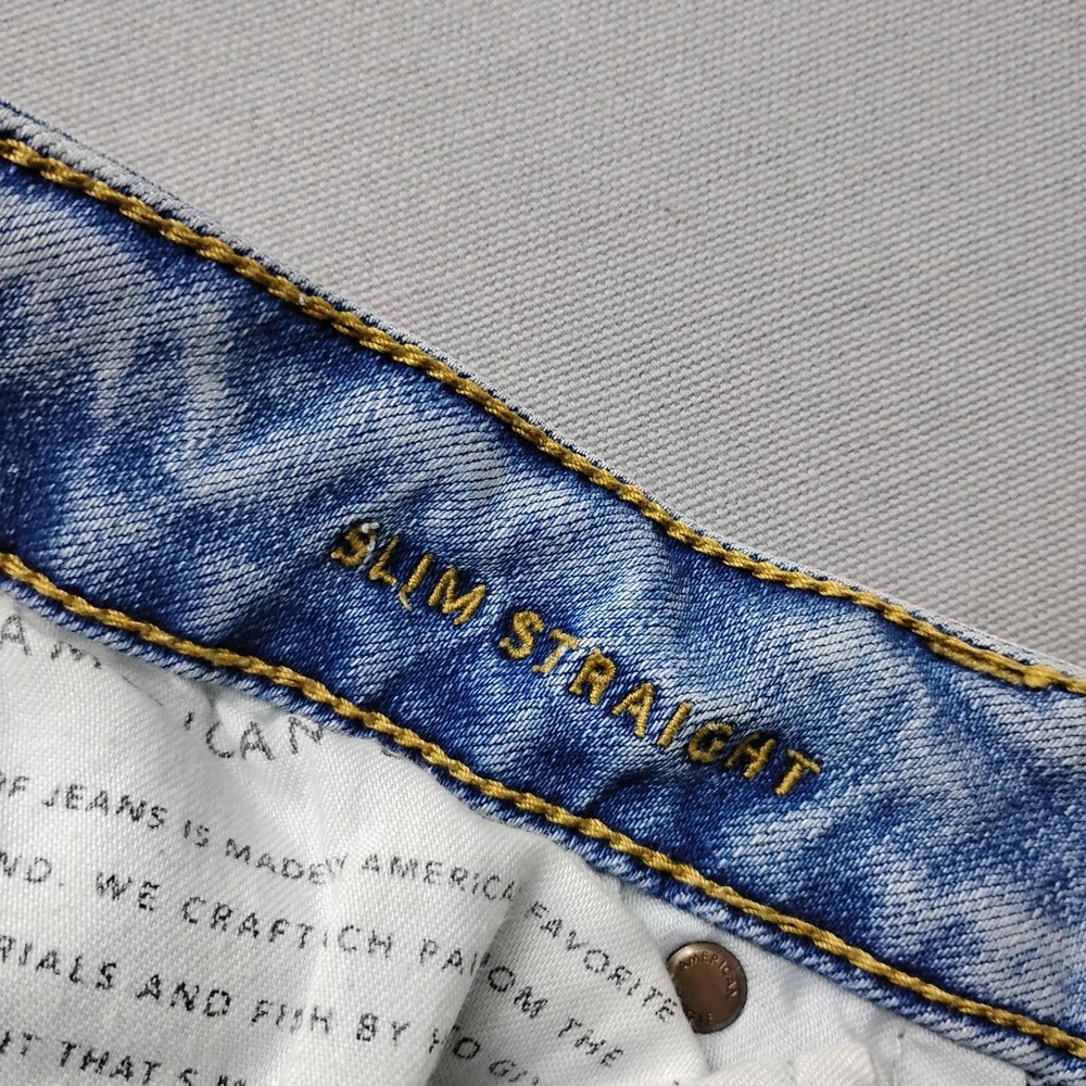 American Eagle Slim Straight Jeans Mens 32x34 Light Wash Blue Denim Stretch - Picture 6 of 7